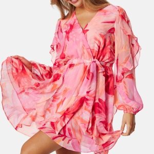 FOREVER NEW Cinzia Ruffle Mini Dress Pink/Orange 38