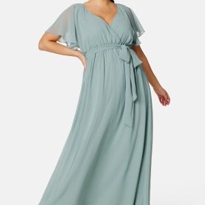 Goddiva Curve Flutter Sleeve Chiffon Maxi Curve Dress Sage Green 44 (UK16)