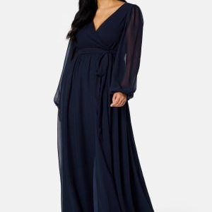 Goddiva Curve Long Sleeve Chiffon Maxi Curve Dress Navy 48 (UK20)