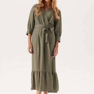 BUBBLEROOM Puff Sleeve Structured Dress Khaki green L