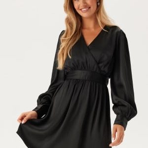 BUBBLEROOM Wrap L/S Structured Dress Black XS