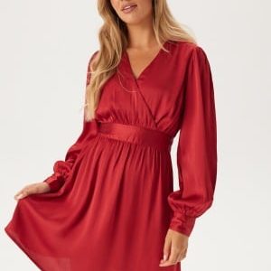 BUBBLEROOM Wrap L/S Structured Dress Red XS