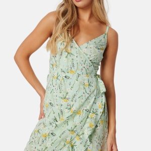 BUBBLEROOM Flounce Short Strap Dress Green/Patterned M