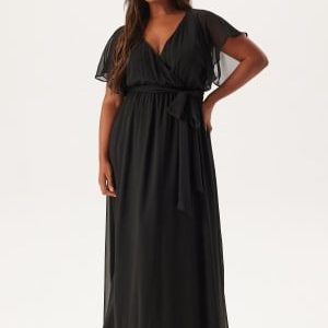 Goddiva Curve Flutter Sleeve Chiffon Maxi Curve Dress Black 52 (UK24)