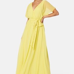 Goddiva Flutter Chiffon Maxi Dress Soft Lemon XS (UK8)