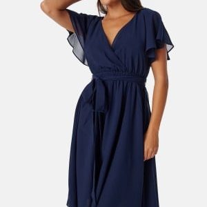 Goddiva Flutter Chiffon Midi Dress Navy S (UK10)