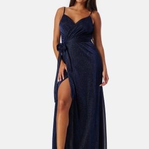 Goddiva Glitter Wrap Front Maxi Dress Navy S (UK10)