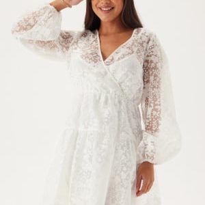 Bubbleroom Occasion Overlap Balloon Sleeve Dress White XXS