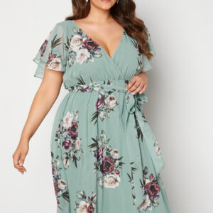 Floral Flutter Sleeve Midi Curve Dress